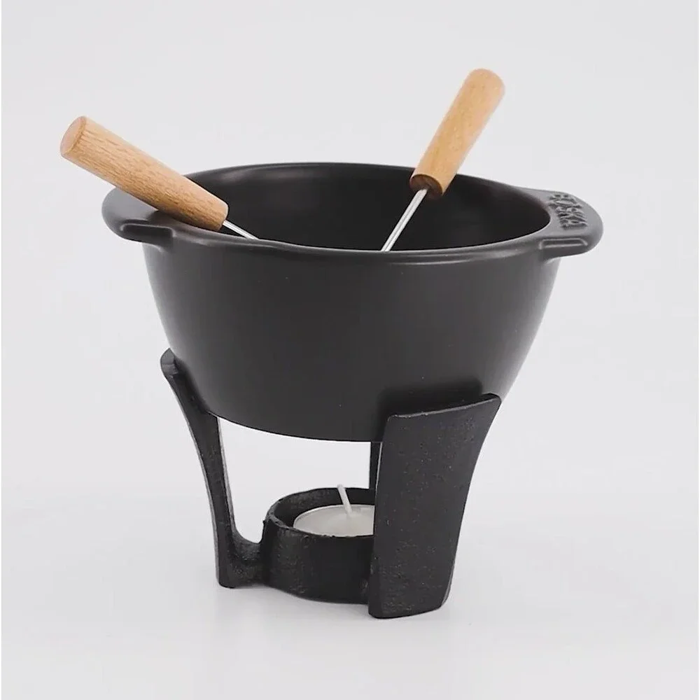 BOSKA Holland Black Ceramic Pot Fondue Set Party Mini 10.1 fl oz
